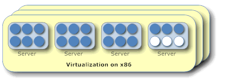 x86 based virtualization uses resources better, but the container size stays the same