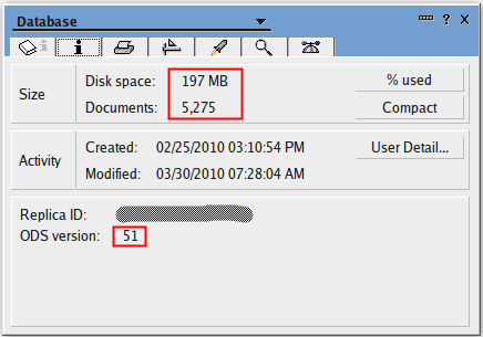 ODS51 mailbox with 5261 documents at 197MB