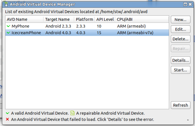 Various Android Virtual Devices